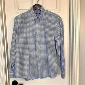 𝅺IZOD blue plaid long sleeve button down collared shirt size XL